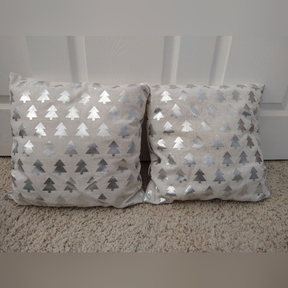 Pair of Holiday Pillows Silver Trees 15" Square - Picture 2 of 4